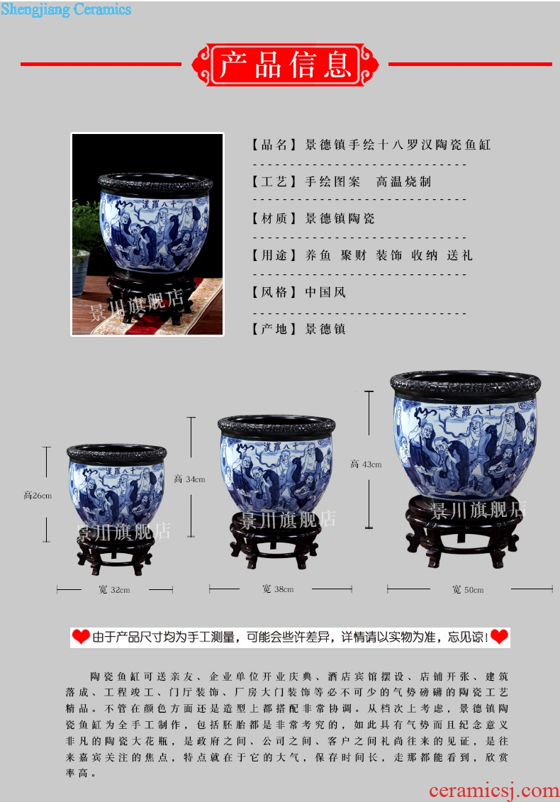 Jingdezhen ceramics goldfish bowl water lily freehand brushwork figure 18 arhats cylinder cylinder tortoise home decoration furnishing articles