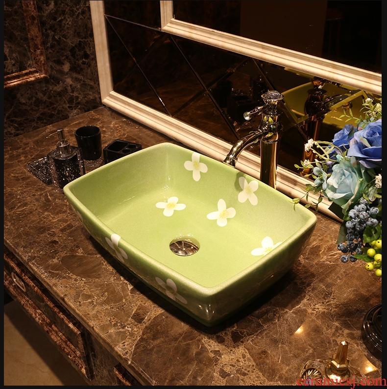 JingYan jade Daisy art stage basin jingdezhen ceramic lavatory rectangular basin on the sink