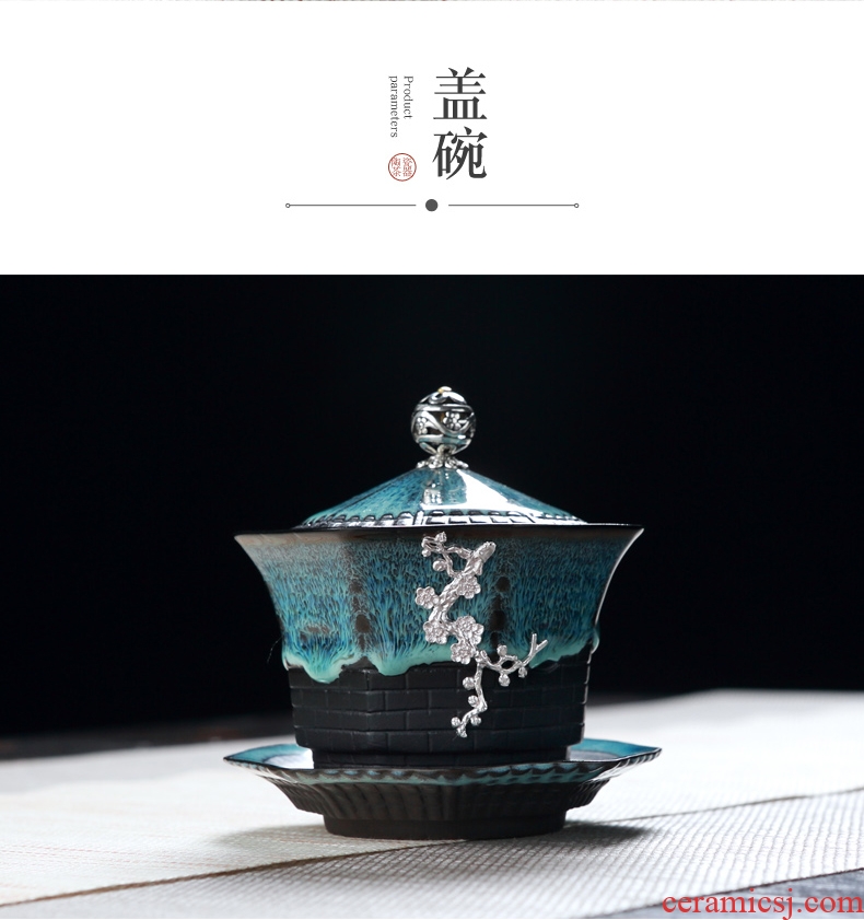 DH jingdezhen kung fu tea set suit household creative kiln small glass ceramic cups tureen teapot