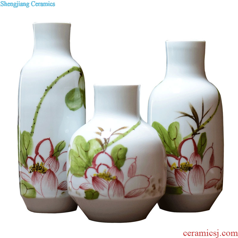 Jingdezhen hand-painted ceramic fashion home furnishing articles hydroponic dry flower arranging flowers sitting room lucky bamboo vase three-piece suit