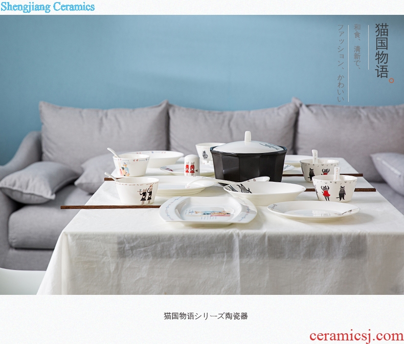 Ijarl million jia simple Chinese style household tableware cartoon dish plate ceramic bowl soup plate creative cat the moon