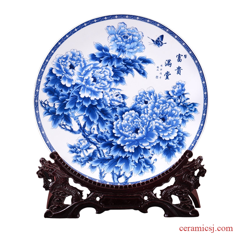 Hang dish of blue and white porcelain of jingdezhen ceramics decoration plate archaize sitting room ark of new Chinese style TV ark furnishing articles