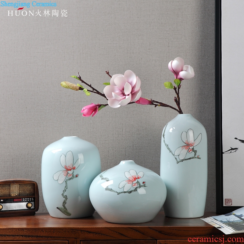 Classical Chinese style home decoration ceramic crafts vase sitting room practical three-piece furnishing articles wedding gift