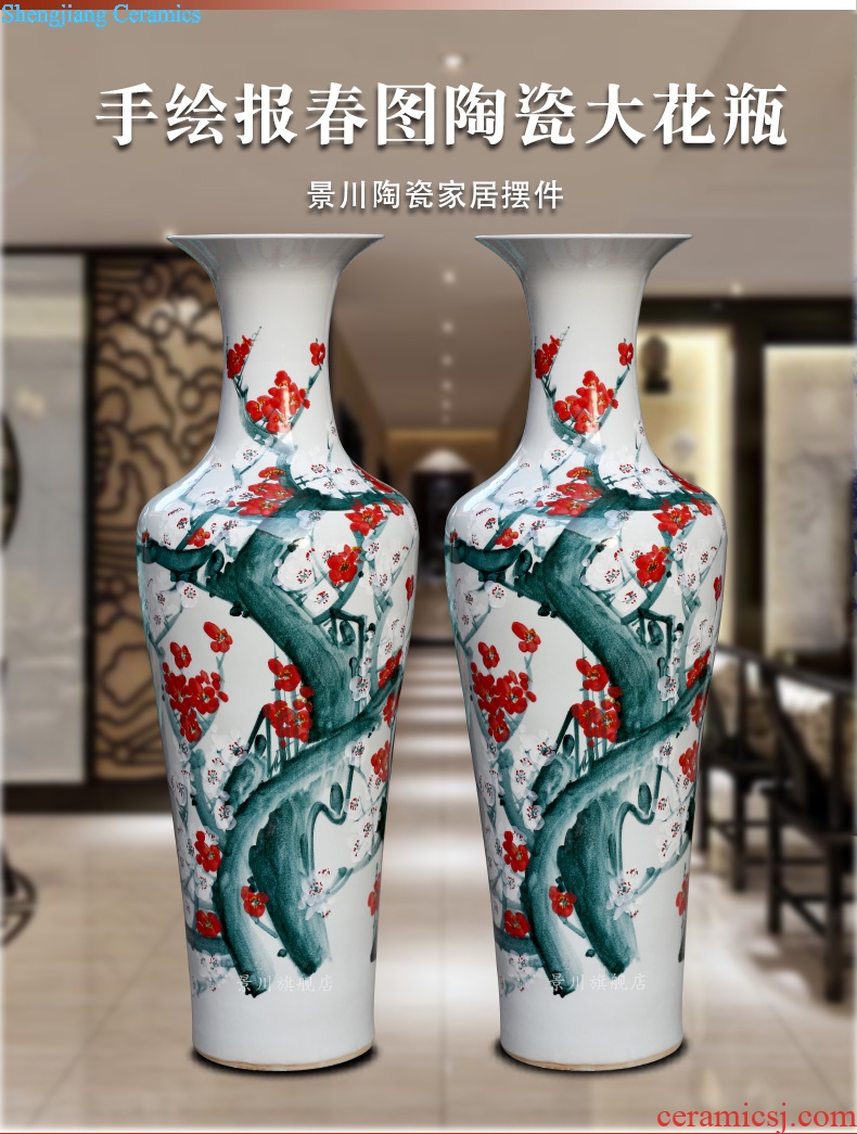 Creative jingdezhen ground vase sitting room place large ceramic dry flower flower arranging Chinese hand-painted home decoration