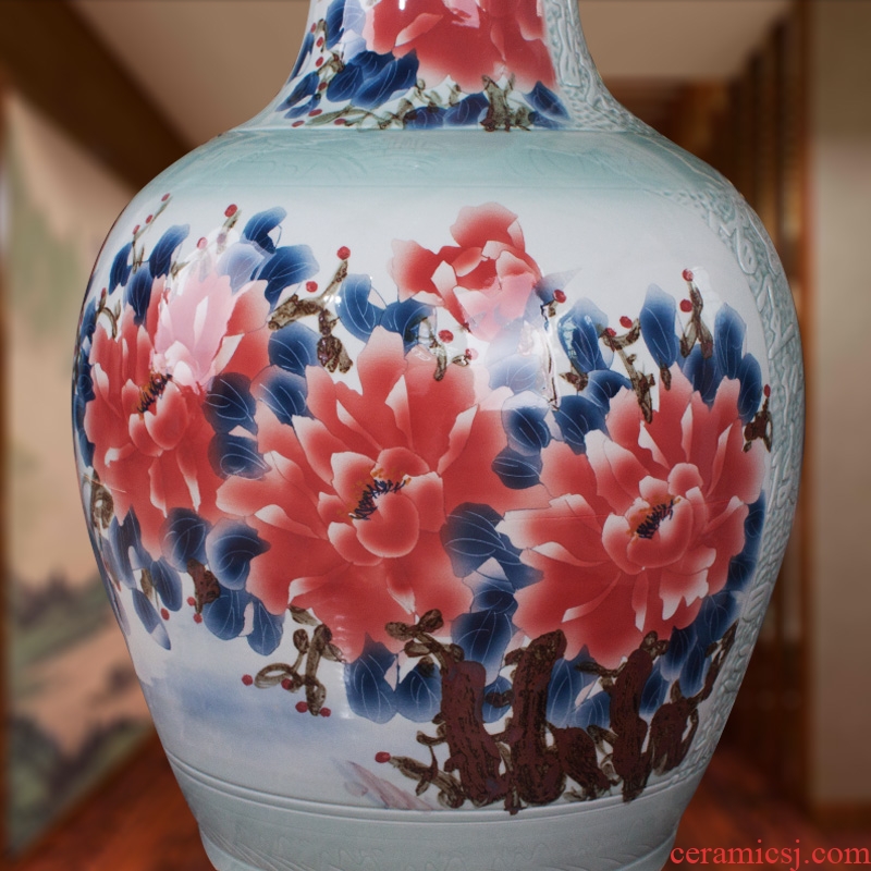 Day hao jingdezhen hand-painted ceramic vase lotus harbinger figure of large sitting room hotel home handicraft furnishing articles