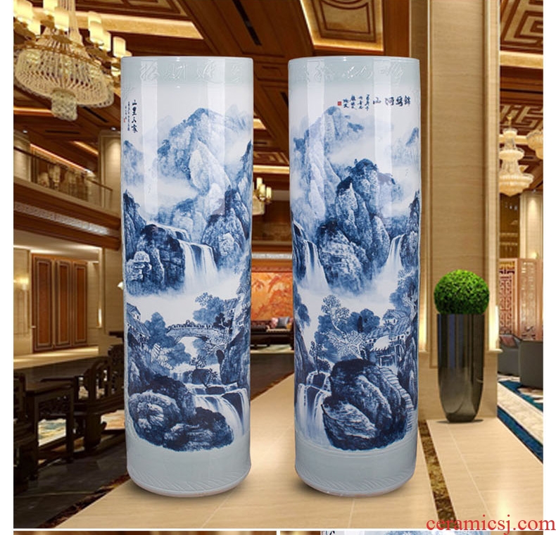 Jingdezhen of large vases, hand-painted color ink landscape ceramic vase modern housewarming sitting room adornment is placed