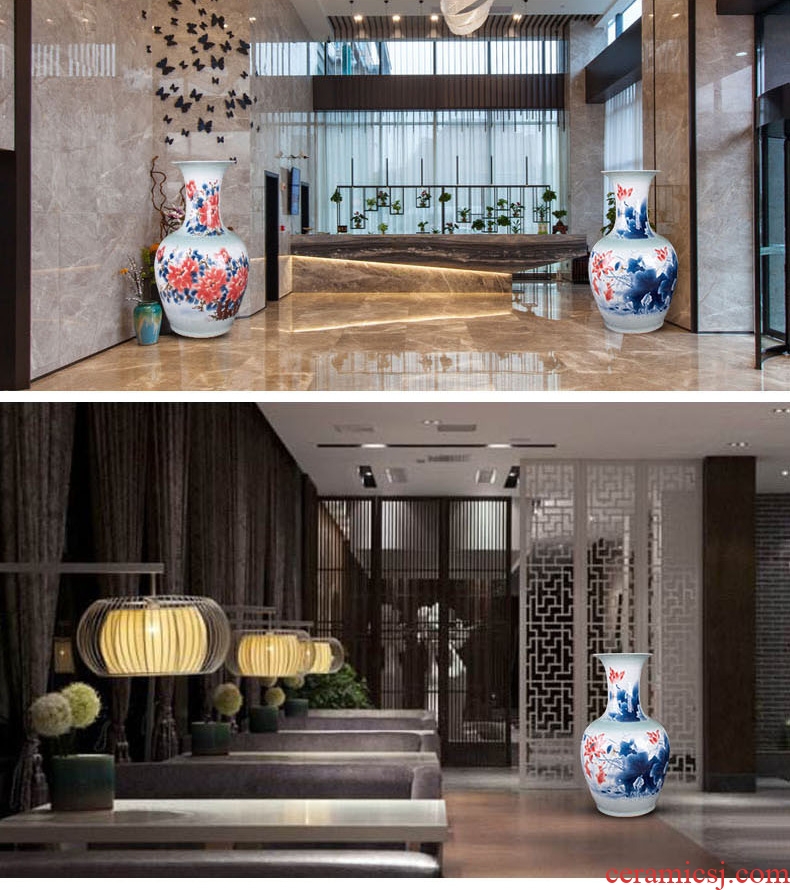 Day hao jingdezhen hand-painted ceramic vase lotus harbinger figure of large sitting room hotel home handicraft furnishing articles