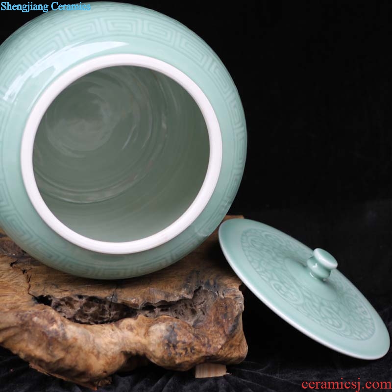 Jingdezhen jin 20 jins shadow green cover tank storage tank ceramic porcelain green rice jar of oil tank