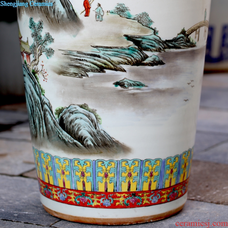 Jingdezhen ceramic hand-painted landscape painting big vase home sitting room hotel opening gifts ceramic floor furnishing articles