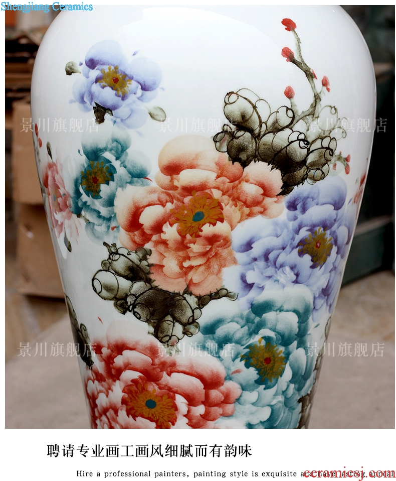 Jingdezhen ceramic hand-painted enamel vase peony flower arranging landing big home sitting room is the only thing the study of Chinese style furnishing articles