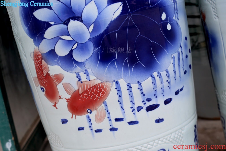 Jingdezhen ceramics engraving hand-painted lotus pond moonlight of large vases, sitting room decorates household porcelain furnishing articles