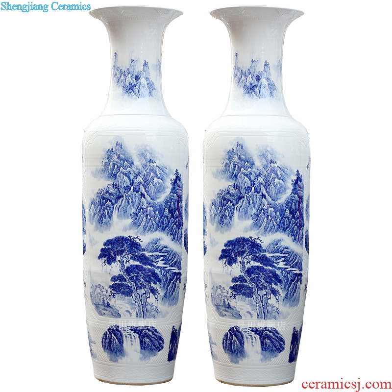 Hand-painted bold carving painting landscape of large vases, jingdezhen ceramics hotels sitting room large furnishing articles