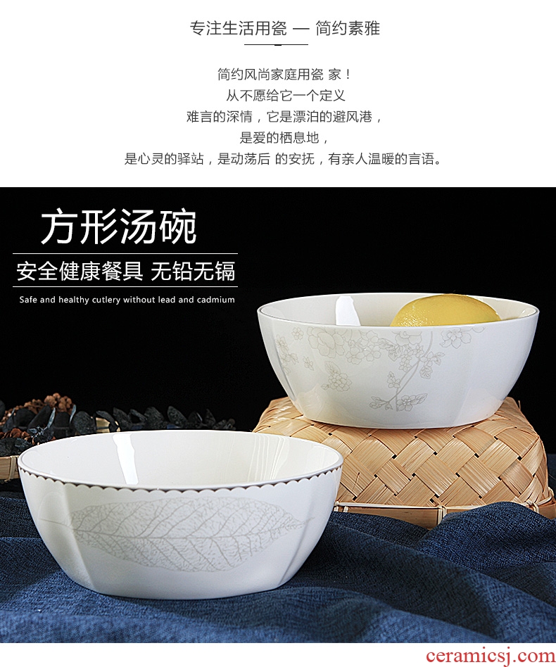 Jingdezhen ceramic dishes and rice bowls of household square Chinese tableware prevent hot to eat noodles bowl noodles in soup bowl contracted