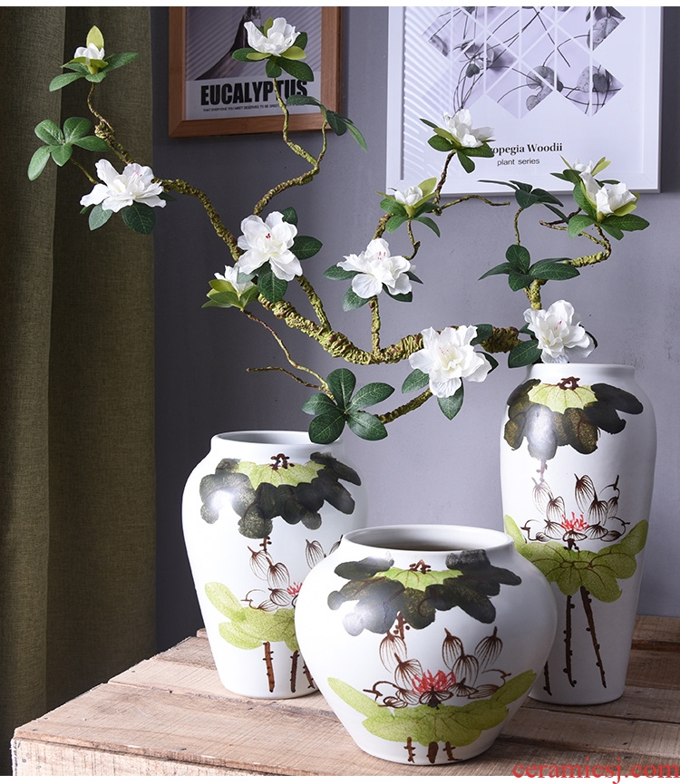 Jingdezhen ceramic vase sitting room porch flower arranging new Chinese style adornment hand-painted porcelain arts and crafts furniture furnishing articles