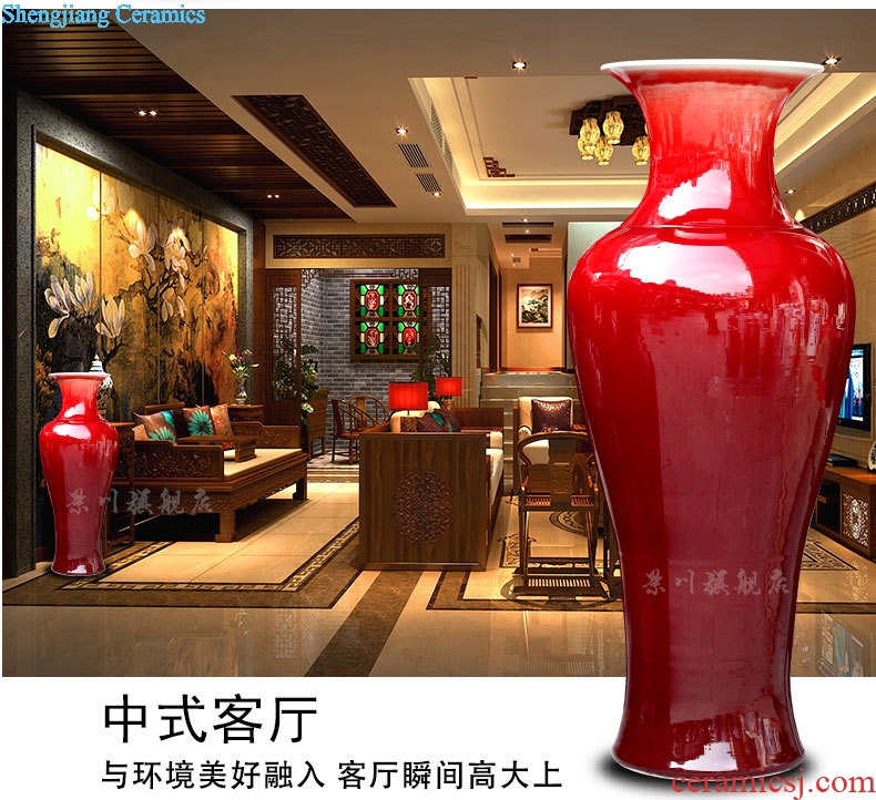 Jingdezhen China red ceramics dried flowers flower arrangement ruby red big vase household hotels sitting room be born modern large furnishing articles