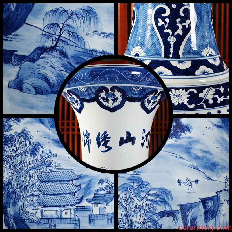 Jingdezhen blue and white landscape of large ceramic hand-painted vases hall hotel opening gifts sitting room adornment is placed