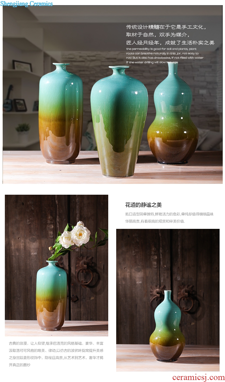 Jingdezhen ceramics kiln crack glaze vase three-piece home furnishing articles mesa of contemporary sitting room adornment