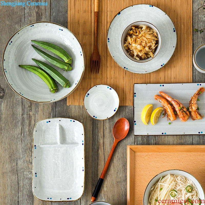 Ijarl creative Japanese dish juice bowl sushi plate rectangular plate ceramic disc plate dab home ten blue grass