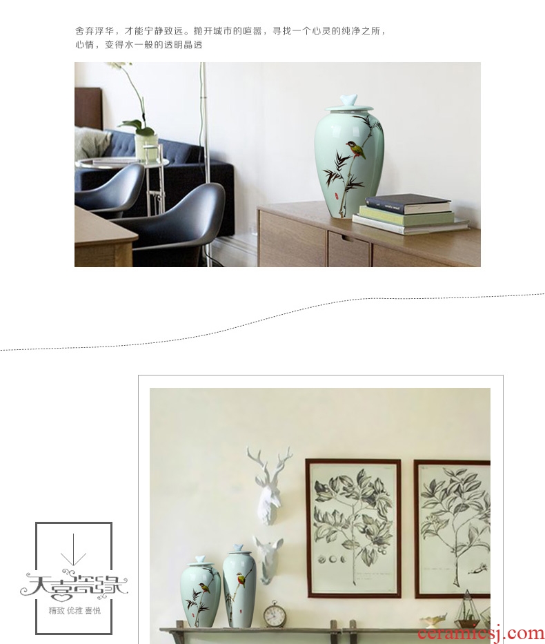 General modern creative new Chinese style ceramic hand-painted painting of flowers and bamboo pot vase furnishing articles TV ark porch decoration