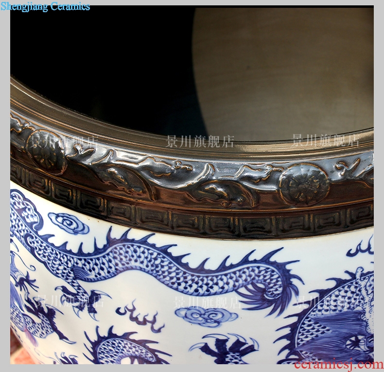 Jingdezhen blue and white porcelain ceramic hand-painted among aquarium water lily cylinder cylinder tortoise home sitting room study office furnishing articles