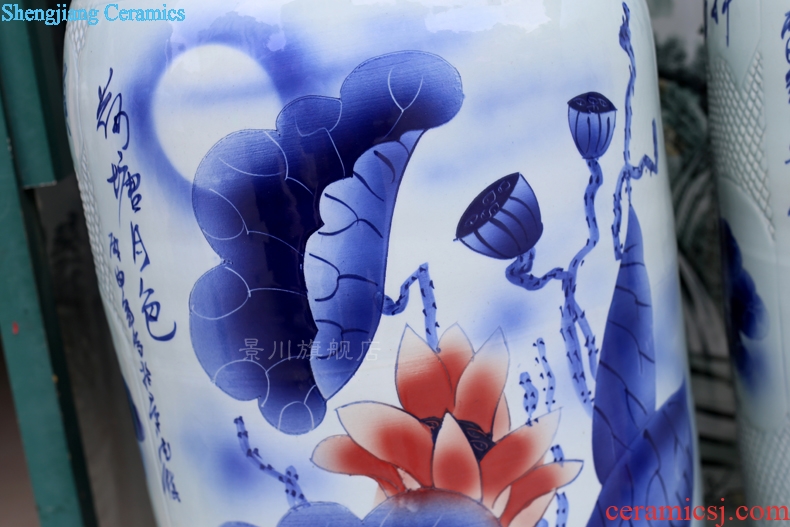 Jingdezhen ceramics engraving hand-painted lotus pond moonlight of large vases, sitting room decorates household porcelain furnishing articles