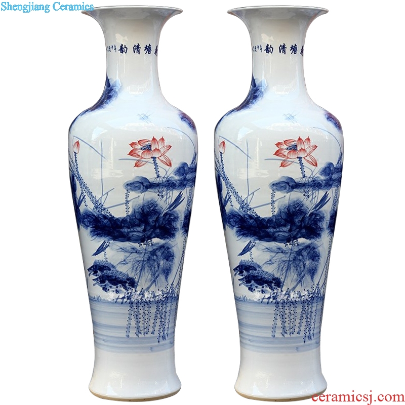 Jingdezhen blue and white porcelain of large vases, ceramic flower fish home sitting room decorate bottle furnishing articles hand-painted lotus
