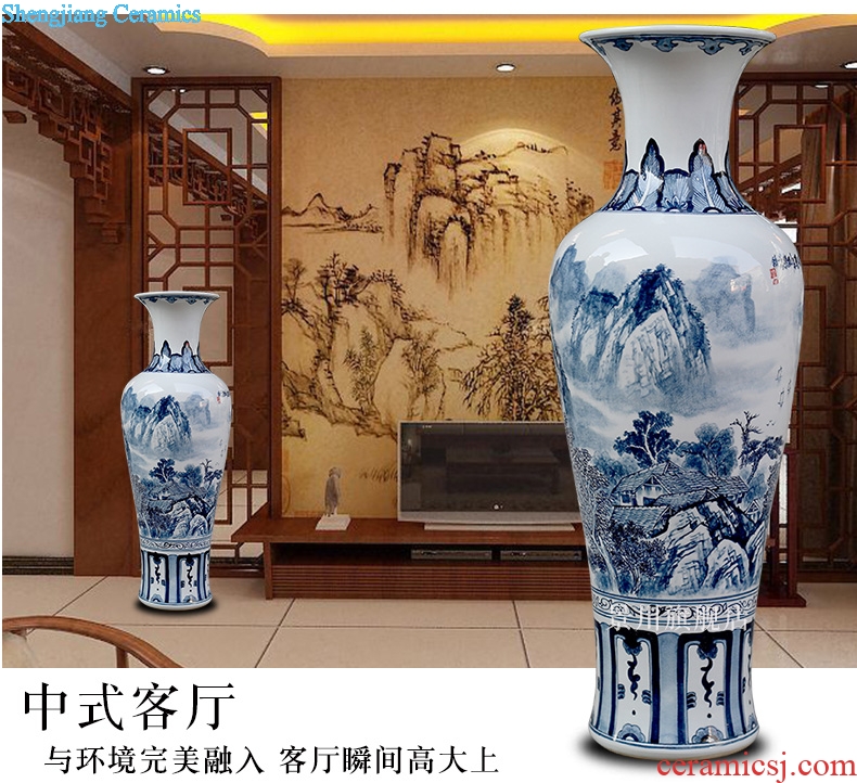 Be born great vase jiangshan jiao more antique hand-painted scenery blue and white porcelain of jingdezhen ceramics sitting room big furnishing articles