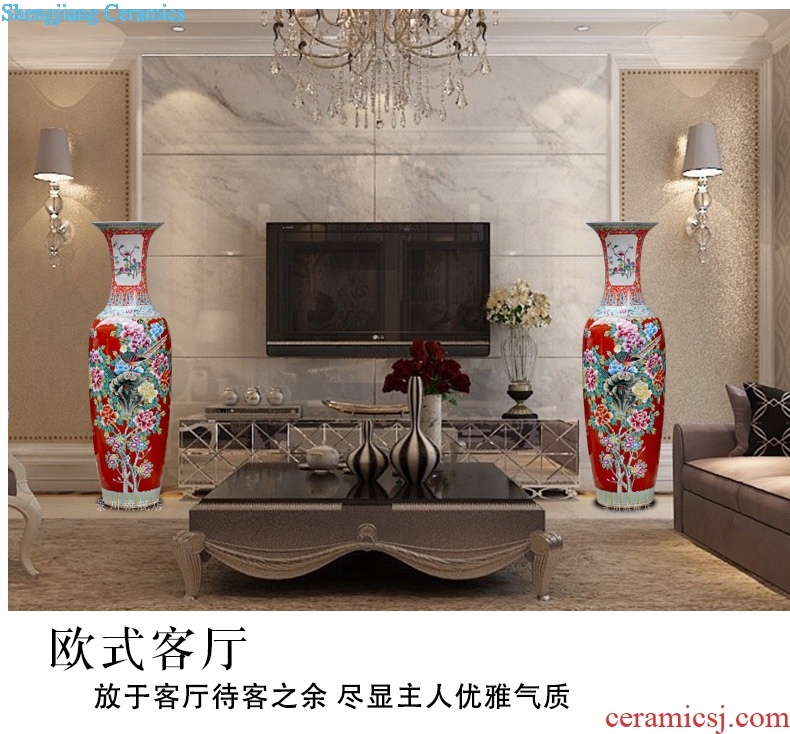 Chinese red hand-painted golden pheasant vase peony flower arranging landing big jingdezhen ceramic guest modern Chinese style household furnishing articles