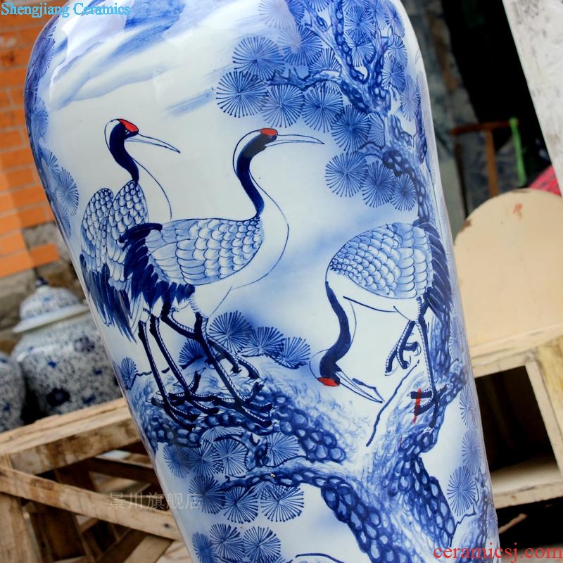 Jingdezhen ceramics hand-painted six cranes with spring of large blue and white porcelain vase modern Chinese style household decorative furnishing articles