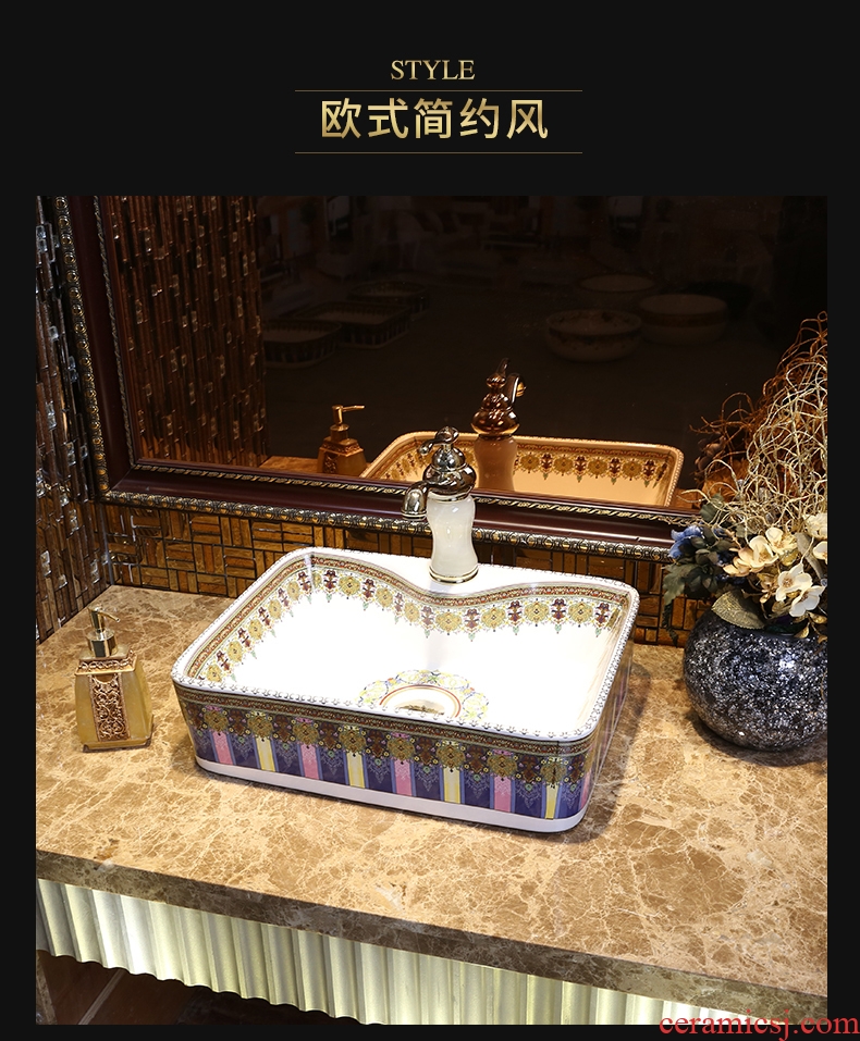 JingYan lavender European art stage basin rectangle ceramic lavatory toilet lavabo single basin on stage