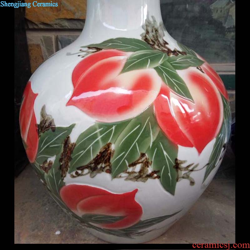 Jingdezhen hand-painted xiantao carving celestial birthday ceramic vase xiantao celestial art porcelain vase