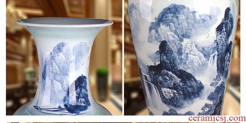 Jingdezhen of large vases, hand-painted color ink landscape ceramic vase modern housewarming sitting room adornment is placed