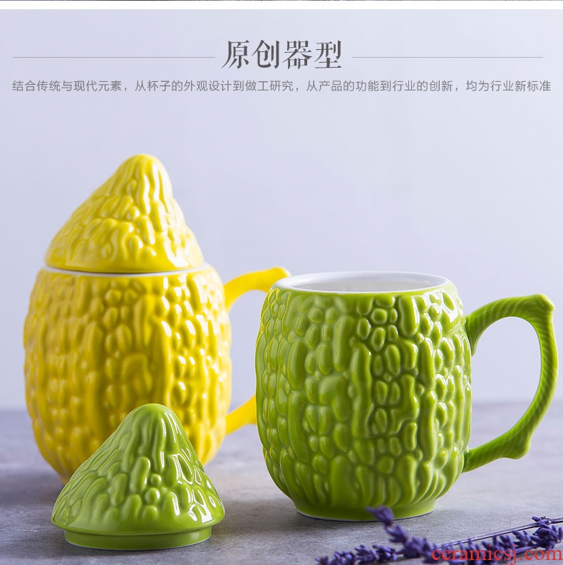 Creative personality trend ceramic cup of milk coffee lovers mugs lovely office balsam pear water in a cup