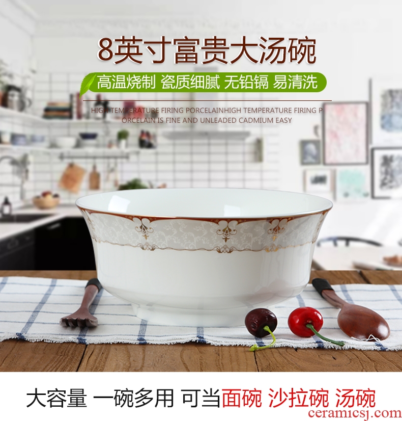 Jingdezhen ceramic household size 8 inches contracted to eat the hot soup bowl noodle bowl can microwave tableware