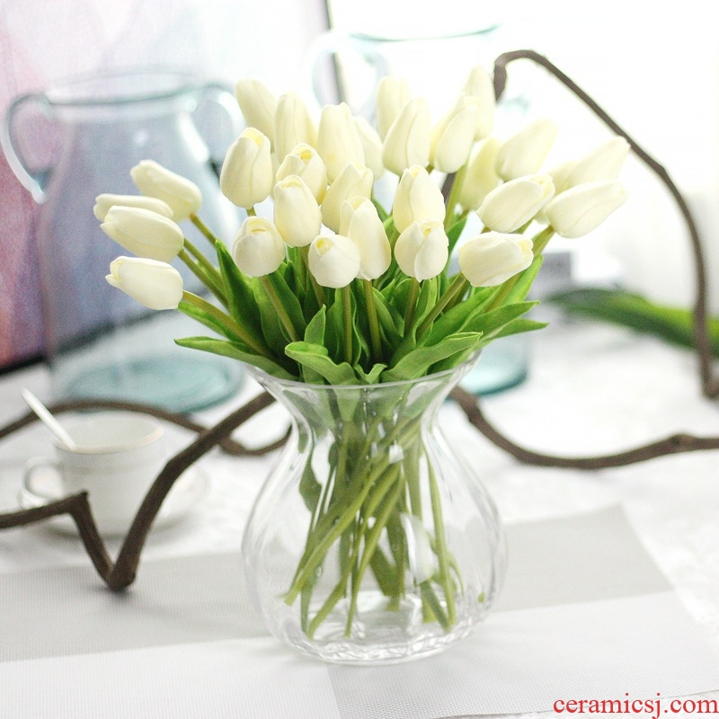 Simulation PU mini tulip flowers handicraft ceramic vases, flower arranging false living room table decoration decoration flower arrangement