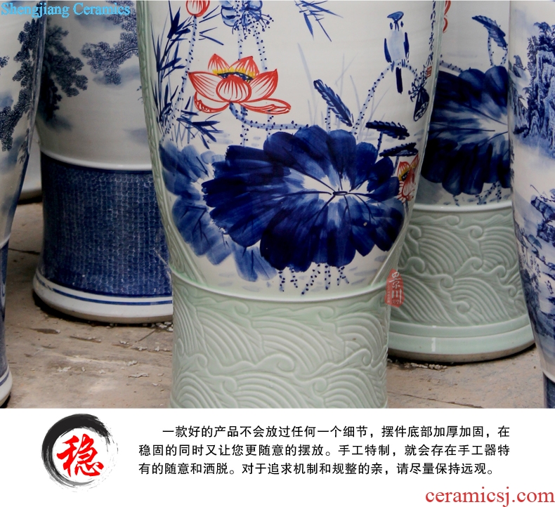 Jingdezhen ceramics hand-painted landing big blue and white porcelain vase home sitting room hotel furnishing articles craft gift