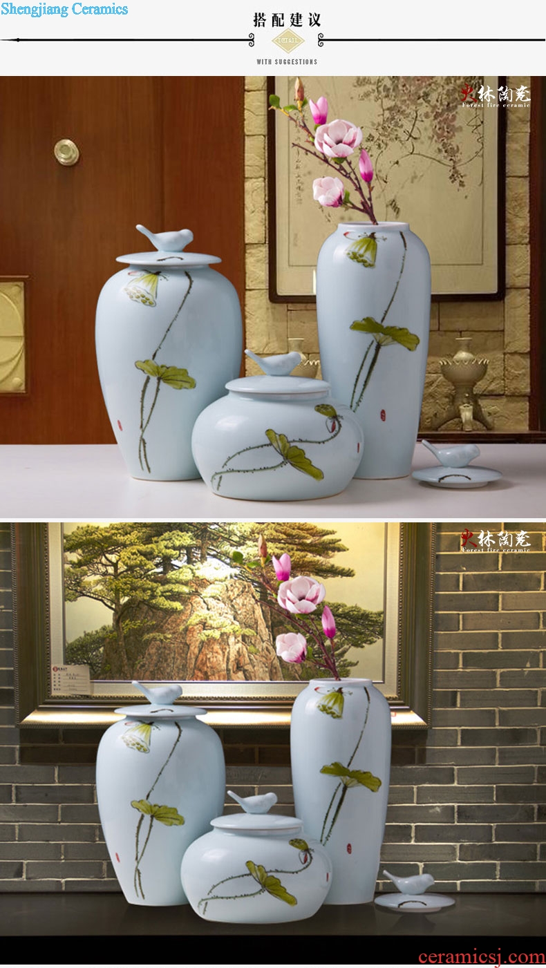 Modern new Chinese style is pure hand-painted ceramic vase three-piece between example home porch decoration porcelain furnishing articles
