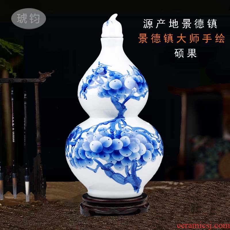 Hu jun jingdezhen blue and white ten catties ng mun-hon famous hand-painted with ceramic foam bottle 10 jins jars wine gourd