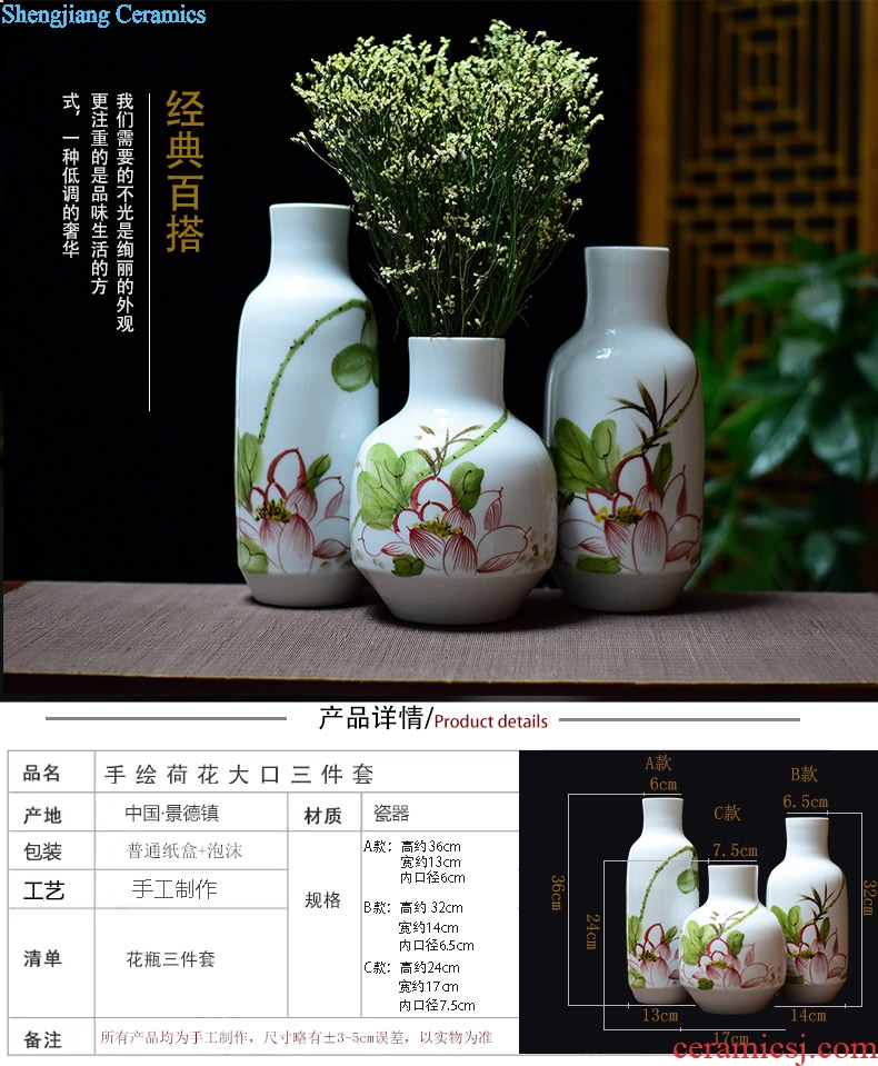 Jingdezhen hand-painted ceramic fashion home furnishing articles hydroponic dry flower arranging flowers sitting room lucky bamboo vase three-piece suit