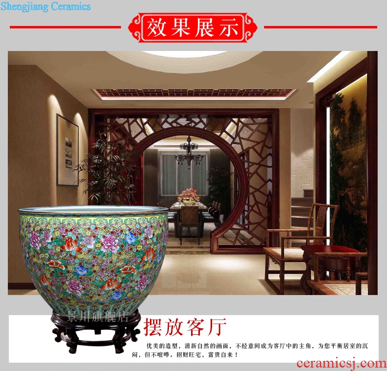 Jingdezhen ceramics hand-painted pastel lotus goldfish bowl furnishing articles and calligraphy word rolls receive the tortoise cylinder tank