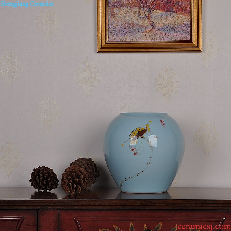 Jingdezhen ceramics three-piece hand-painted lotus vase modern household of Chinese style living room handicraft furnishing articles