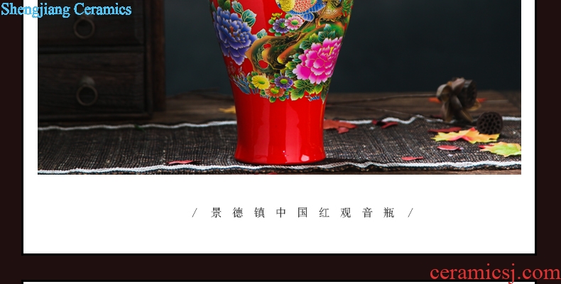 Jingdezhen ceramics China red paint vase vase lotus wedding gifts home handicraft furnishing articles