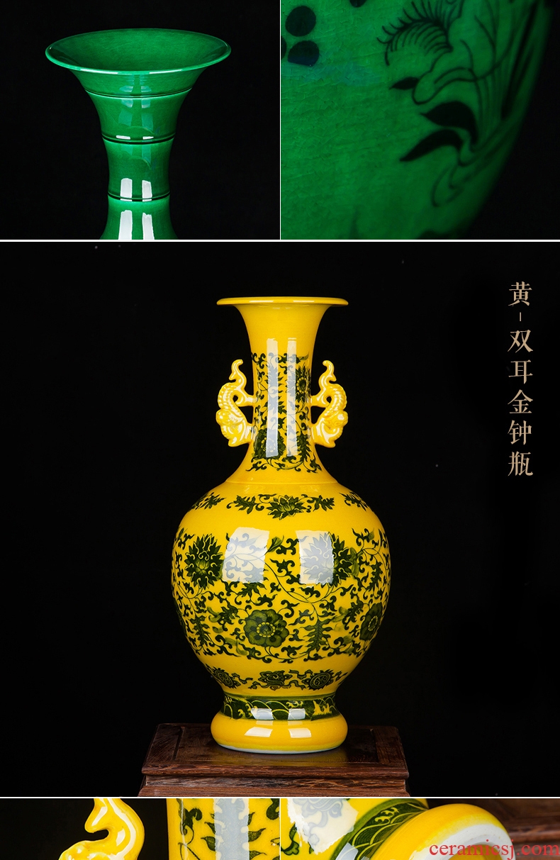 Jingdezhen ceramics green glaze large vases, antique Chinese flower arranging, furnishing articles home sitting room adornment handicraft