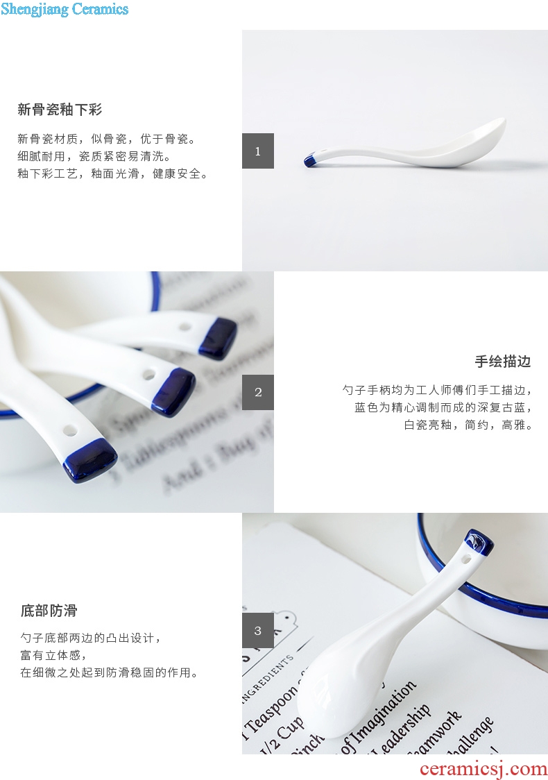 Ijarl million fine ceramic spoon household lovely long handle creative porcelain scoop small spoon kitchen spoon ecru