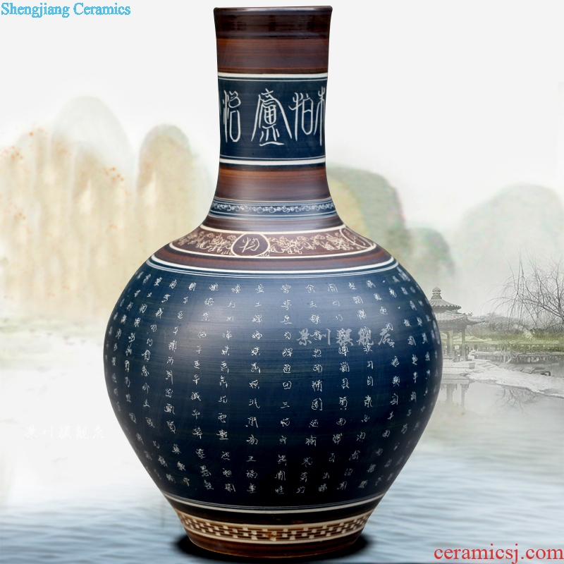 Jingdezhen carving ancient ceramic vase home furnishing articles archaize sitting room ground adornment study mesa process
