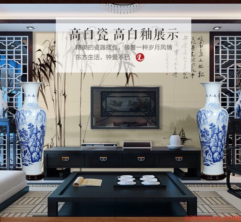 Jingdezhen ceramics high white large blue and white porcelain vase hotel opening gifts sitting room adornment is placed