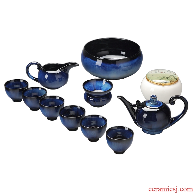 DH kung fu tea set jingdezhen kiln built red glaze, the tea kettle masterpieces of a complete set of tea cups
