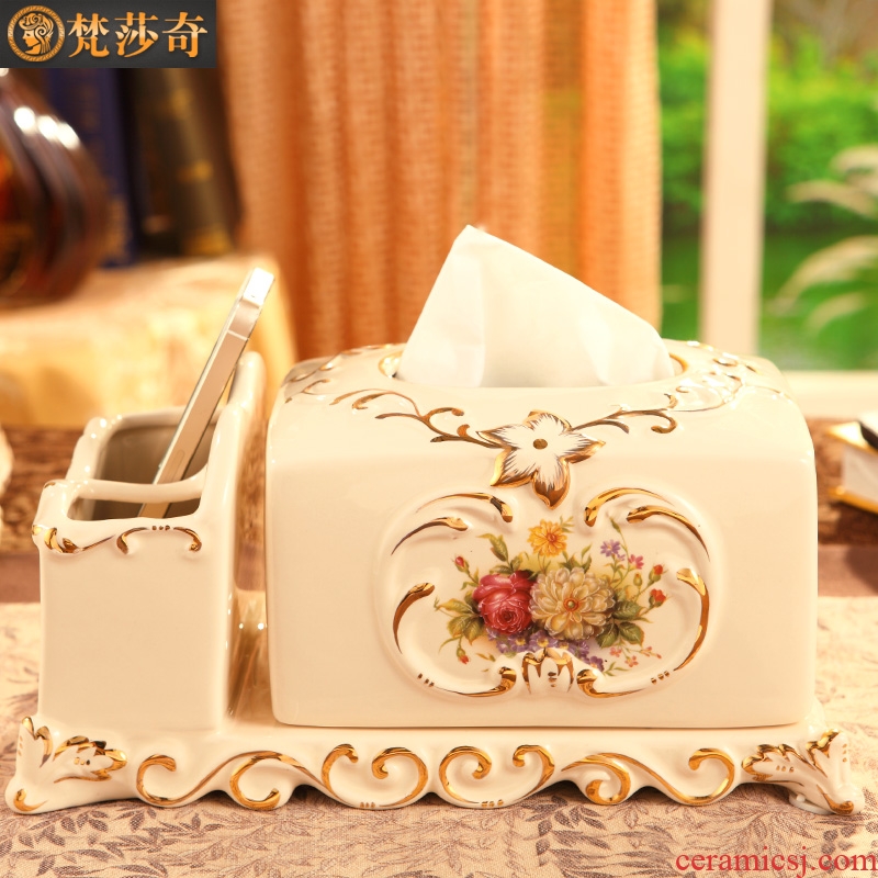 Vatican Sally's luxurious ceramic european-style tissue box creative household multifunctional smoke box remote control to receive living room