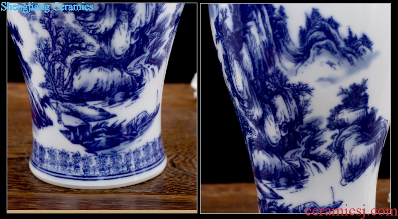 Jingdezhen ceramics landscape painting large blue and white porcelain vase contemporary household adornment desktop sitting room mesa furnishing articles