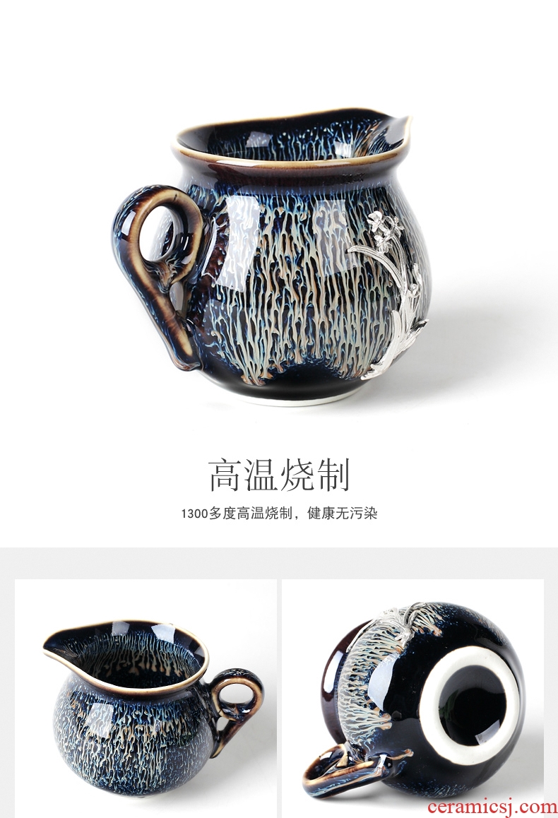 DH kung fu tea set suit household jingdezhen trace silver cups of a complete set of red glaze, ceramic glass teapot